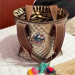 Consuela Metallic Quilted Tote with Multicolor Straps